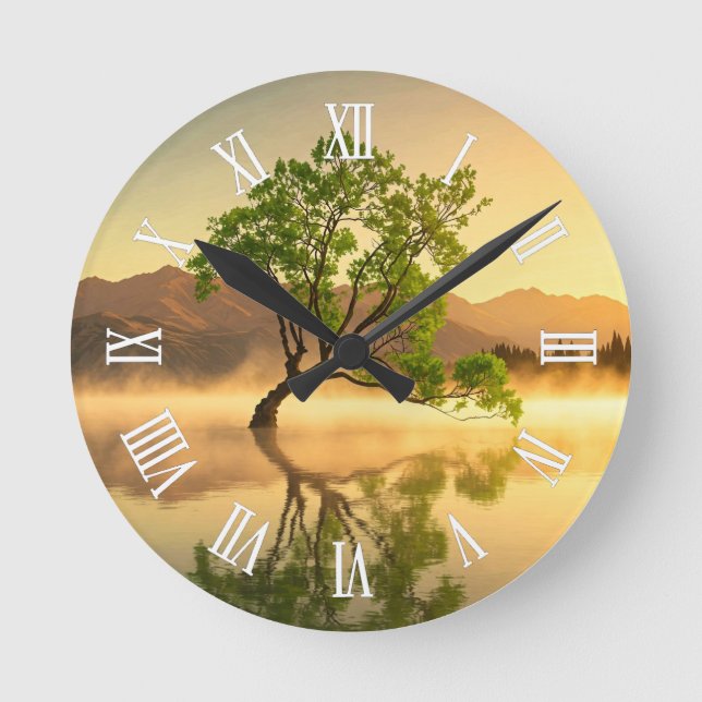 Lake Wanaka Tree New Zealand Travel Round Clock (Front)