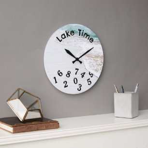Lake Water On Whitewashed Wood Large Clock