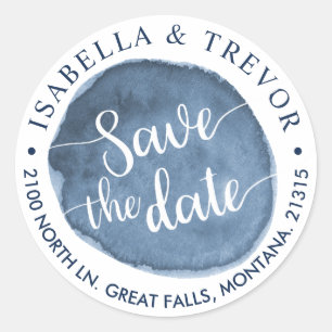Lake Water Stain Custom Save the Date Classic Round Sticker