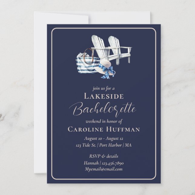 Lake Weekend Navy Blue Bachelorette Party Invitation (Front)