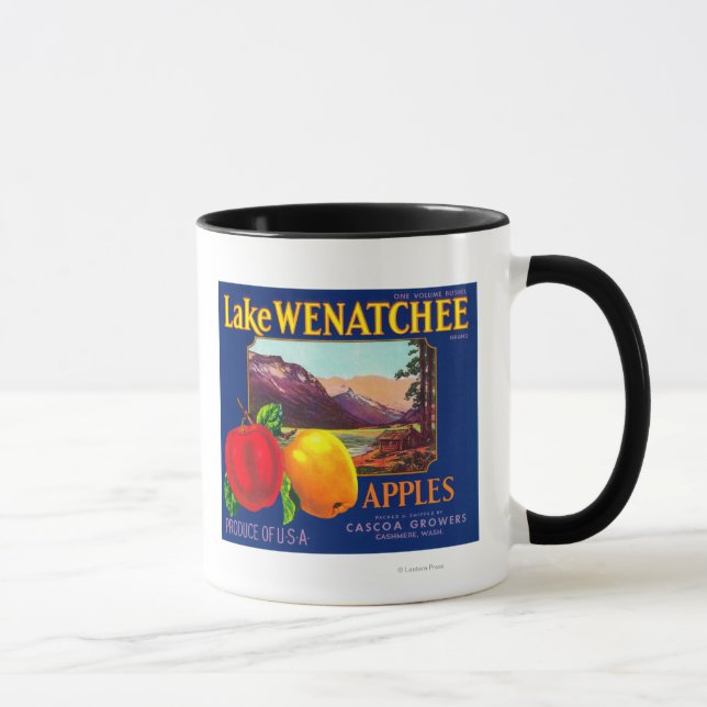 Lake Wenatchee Apple Label (blue) - Cashmere, WA Mug (Right)