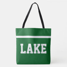 LAKE White Athletic Text Stripe On Forest Green