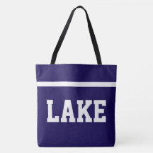 LAKE White Bold Athletic Text Stripe On Navy Blue