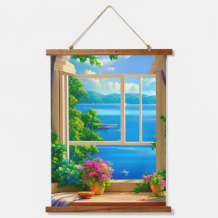 Lake Window Landscape Painting Hanging Tapestry