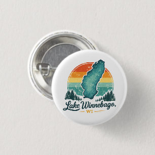 Lake Winnebago WI Sunset Lake Map Outline 1 Inch Round Button