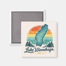 Lake Winnebago WI Sunset Lake Map Outline