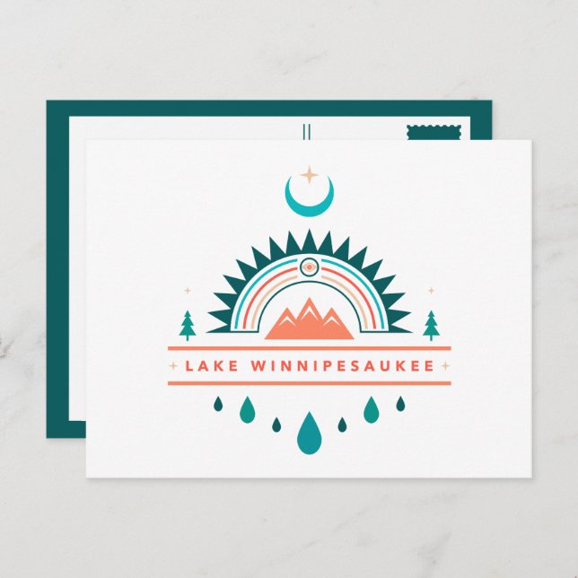 lake winnipesaukee boho rainbow moon postcard (Front/Back)