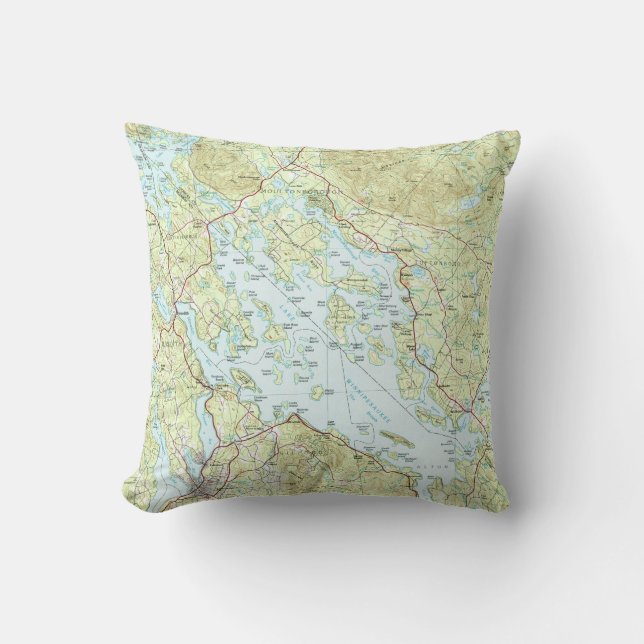 Lake Winnipesaukee Map (1986) Throw Pillow (Front)