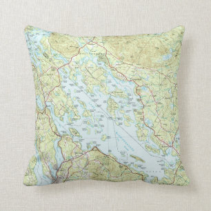 Lake Winnipesaukee Map (1986) Throw Pillow