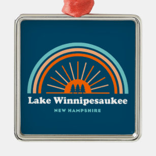 Lake Winnipesaukee New Hampshire Rainbow Metal Ornament