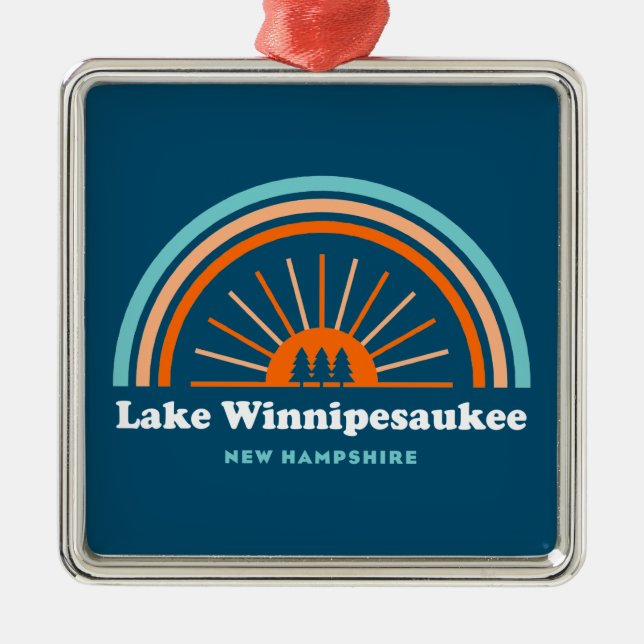 Lake Winnipesaukee New Hampshire Rainbow Metal Ornament (Front)