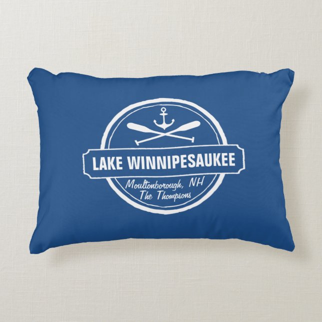 Lake Winnipesaukee NH custom town, name, anchor Accent Pillow (Front)