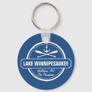Lake Winnipesaukee NH custom town, name, anchor Keychain