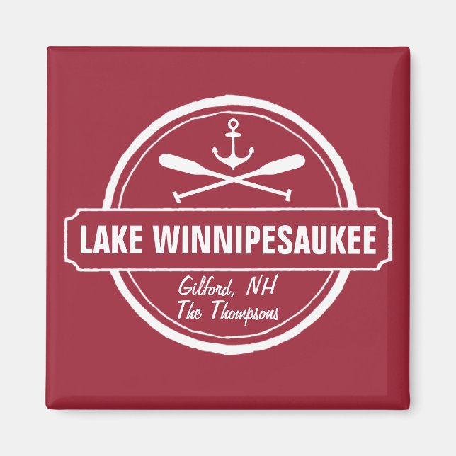 Lake Winnipesaukee NH custom town, name, anchor Magnet (Front)