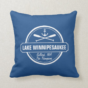 Lake Winnipesaukee NH custom town, name, anchor Throw Pillow