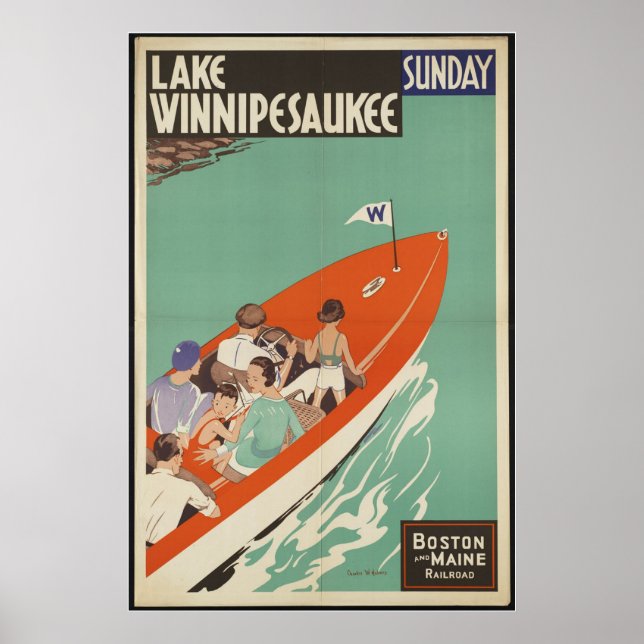 Lake Winnipesaukee Poster Vintage voyage Annonce R (Devant)