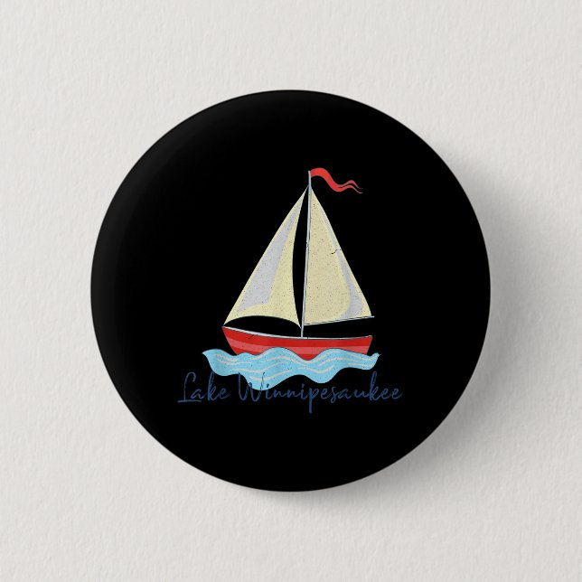 Lake Winnipesaukee Sailing Boating Nautical Sail 2 Inch Round Button (Front)