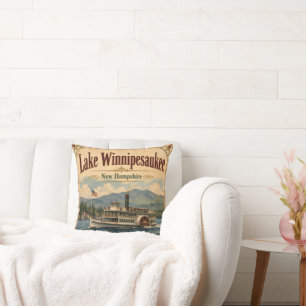 Lake Winnipesaukee Vintage Steamboat New Hampshire Throw Pillow