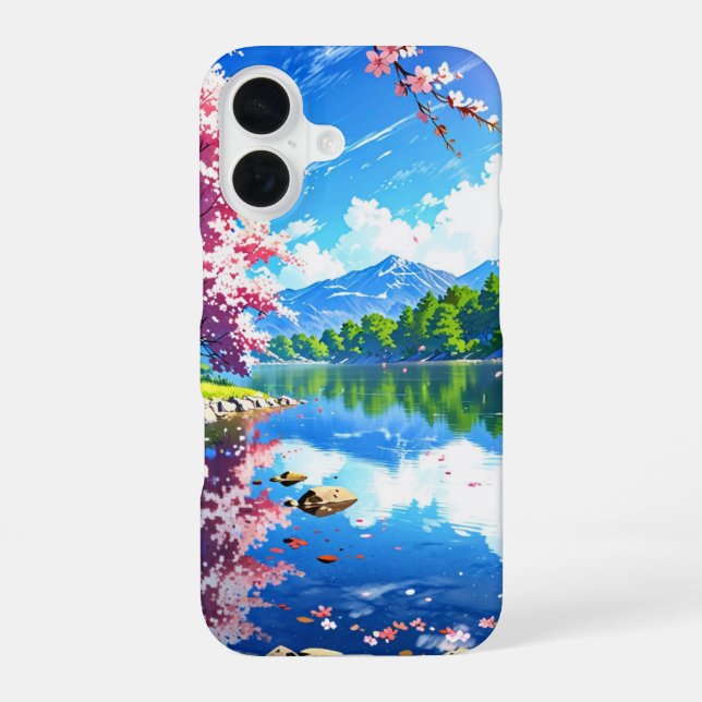 Lake with Spring Mountains iPhone 16 Case (Back)