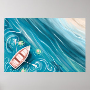 Lake With Whales & Lilly Pads Oil Painting Poster
