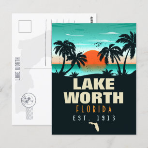 Lake Worth Florida Retro Sunset Souvenirs 60s Postcard