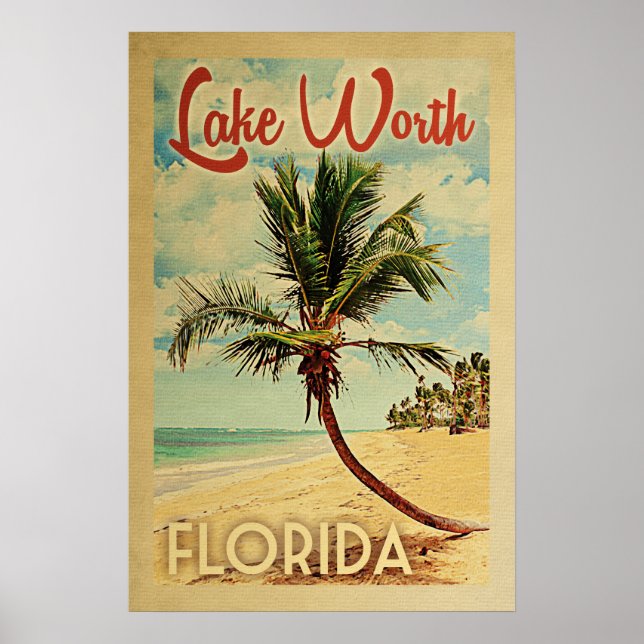 Lake Worth Palm Tree Vintage Travel Poster (Front)