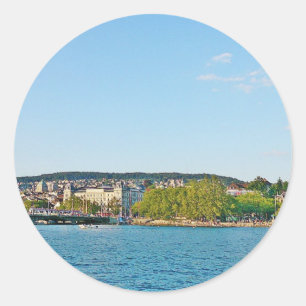 Lake Zurich, view to the Bellevue bridge Classic Round Sticker