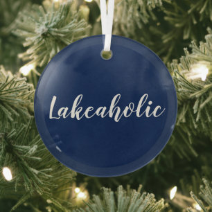 Lakeaholic Lake House Navy Glass Ornament