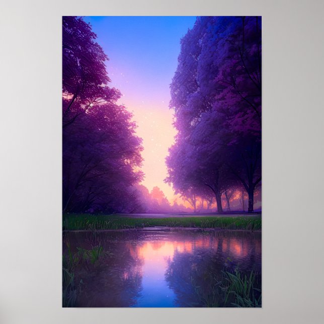 Lakefront Twilight in the Forest Poster (Front)