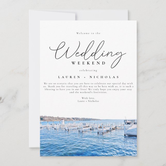 Lakefront Wedding Weekend Welcome Itinerary  Invitation (Front)