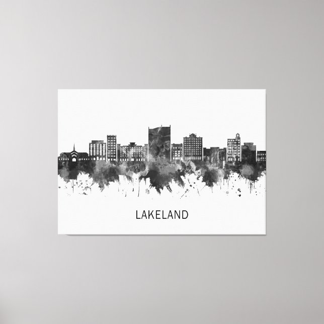 Lakeland Florida Skyline BW Canvas Print (Front)