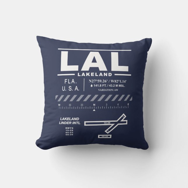 Lakeland Linder International Airport LAL Throw Pillow (Front)