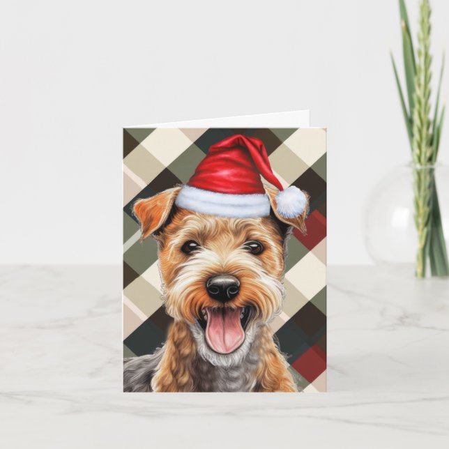 Lakeland Terrier Christmas Dog Holiday Plaid Card (Front)