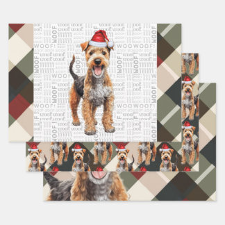 Lakeland Terrier Christmas Dog Red and Green Plaid Wrapping Paper Sheet