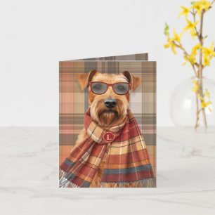 Lakeland Terrier Dog Autumn Plaid Monogrammed Card