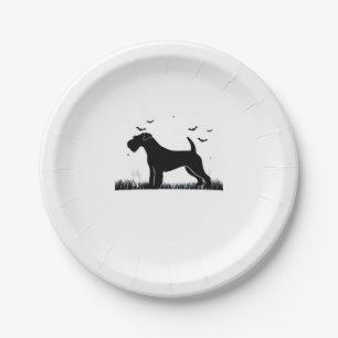 Lakeland Terrier Dog � Halloween Moon Silhouette C Paper Plate
