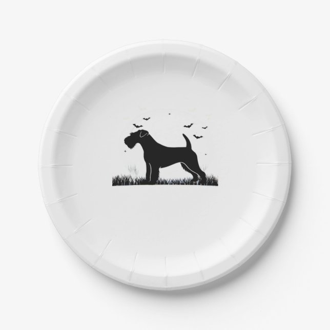 Lakeland Terrier Dog � Halloween Moon Silhouette C Paper Plate (Front)