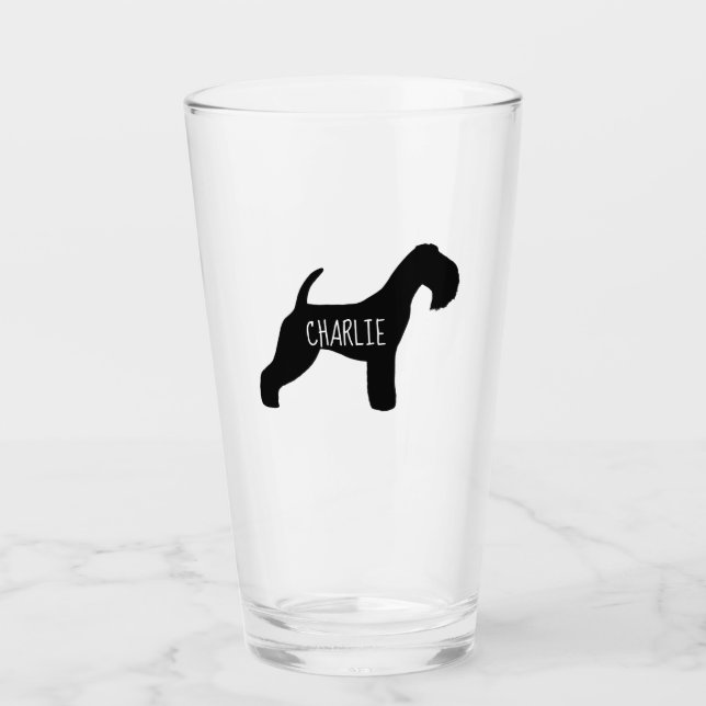 Lakeland Terrier Dog Silhouette Personalized Glass (Front)