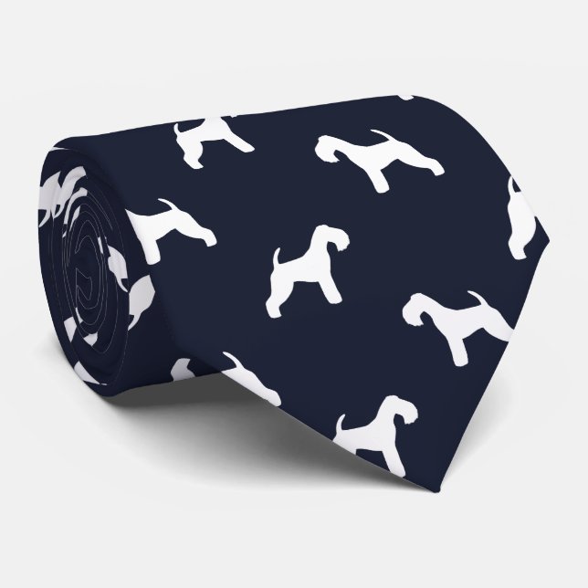 Lakeland Terrier Dog Silhouettes Midnight Blue Tie (Rolled)