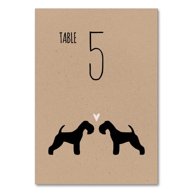 Lakeland Terrier Silhouettes Wedding Reception Table Number (Front)