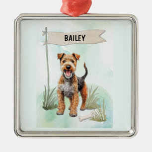 Lakeland Terrier Watercolor Personalized Dog Metal Ornament