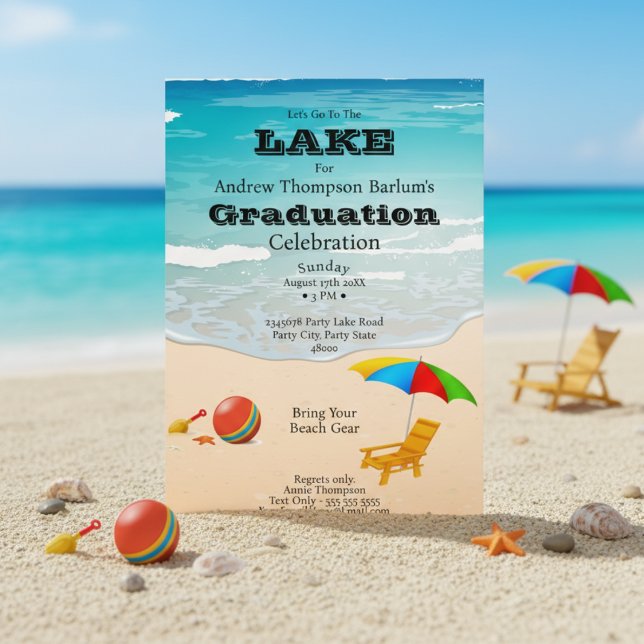 Lakeside Beach Graduation Invitation (The ultimate beach bash for the new grad.)