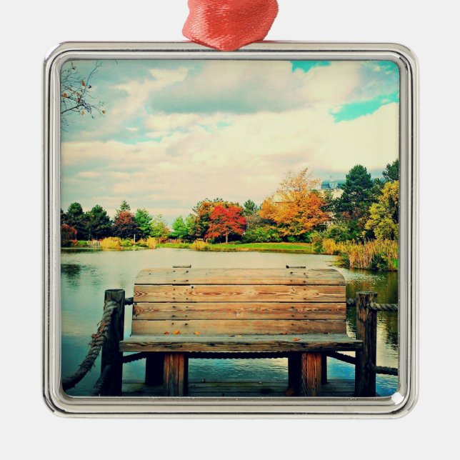 Lakeside Bench Metal Ornament (Front)