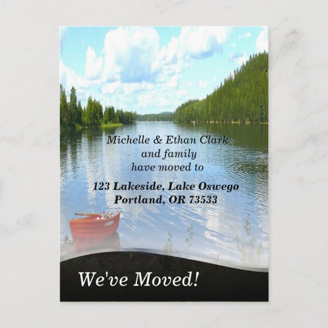 Lakeside Boat Change of Address Custom Photo Announcement Postcard (Front)