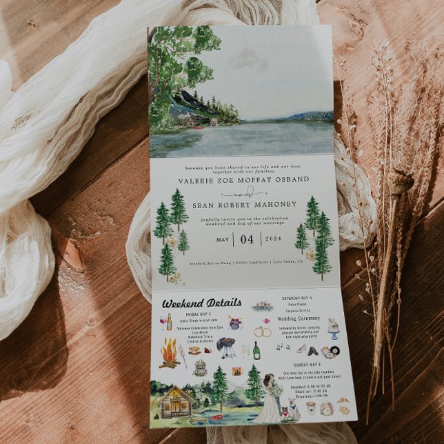 Lakeside Campground Resort | Illustrated Wedding Tri-Fold Invitation (Creator Uploaded)