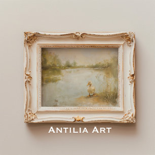 Lakeside Duck Painting Vintage Spring Landscape Poster