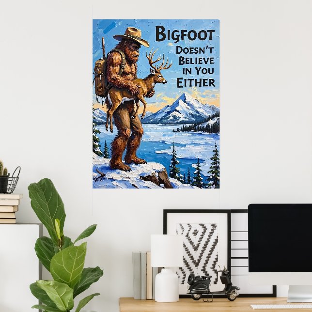 Lakeside Lookout: Bigfoot's Protective Hold Poster (Home Office)