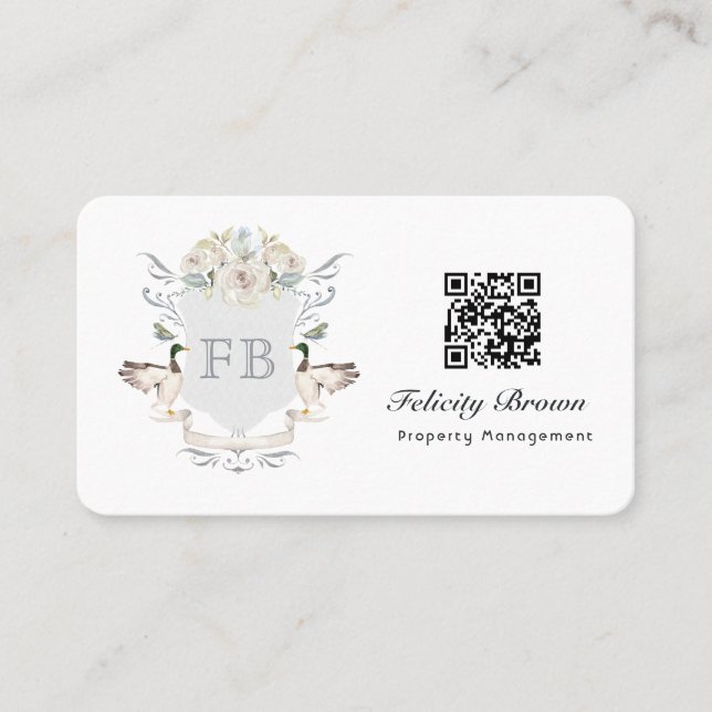 Lakeside Monogram Crest QR Code Business Card (Front)