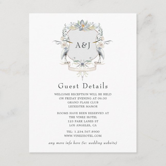 Lakeside Monogram Crest Wedding Guest Details Enclosure Card (Front)