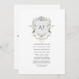 Lakeside Monogram Laurel Crest Celebration of Life Invitation